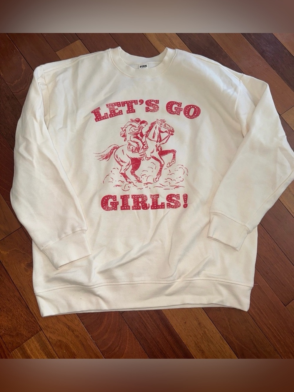 Victoria’s Secret pink western let’s go girls Women's Cream fleece Sweater sz s